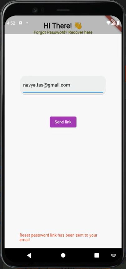 App screen for reset password
