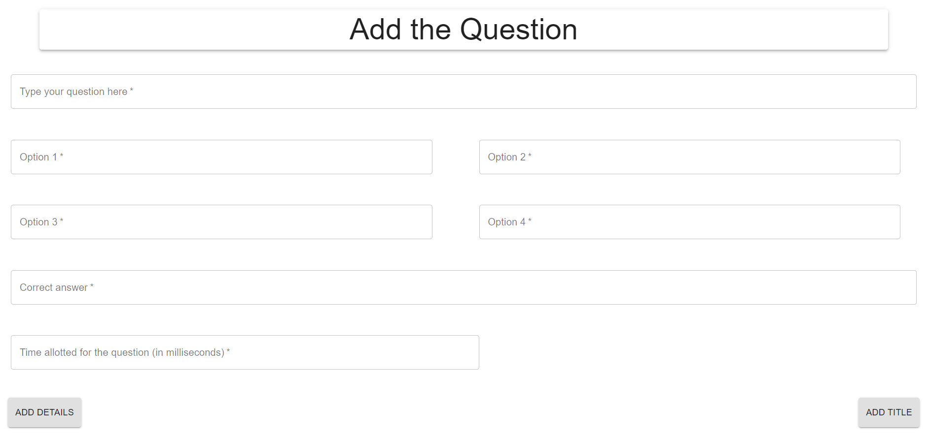Adding Questions Interface